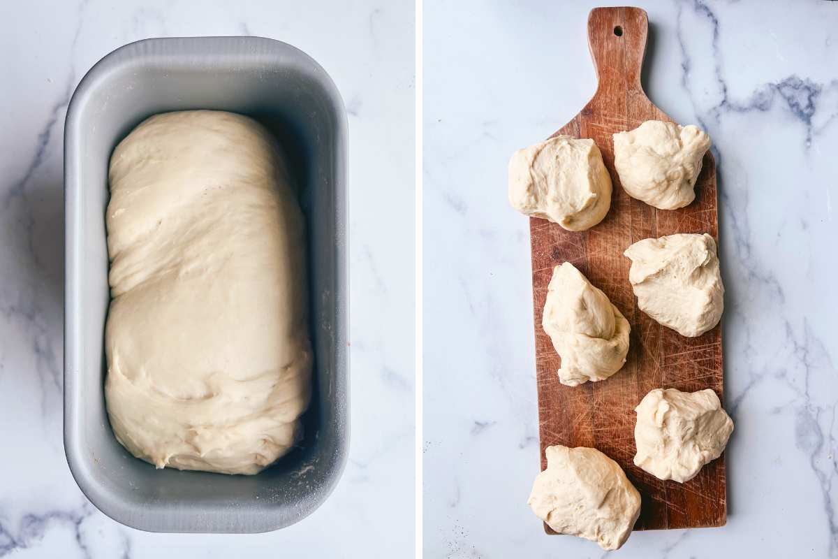 dough evenly divided into 6 pieces.