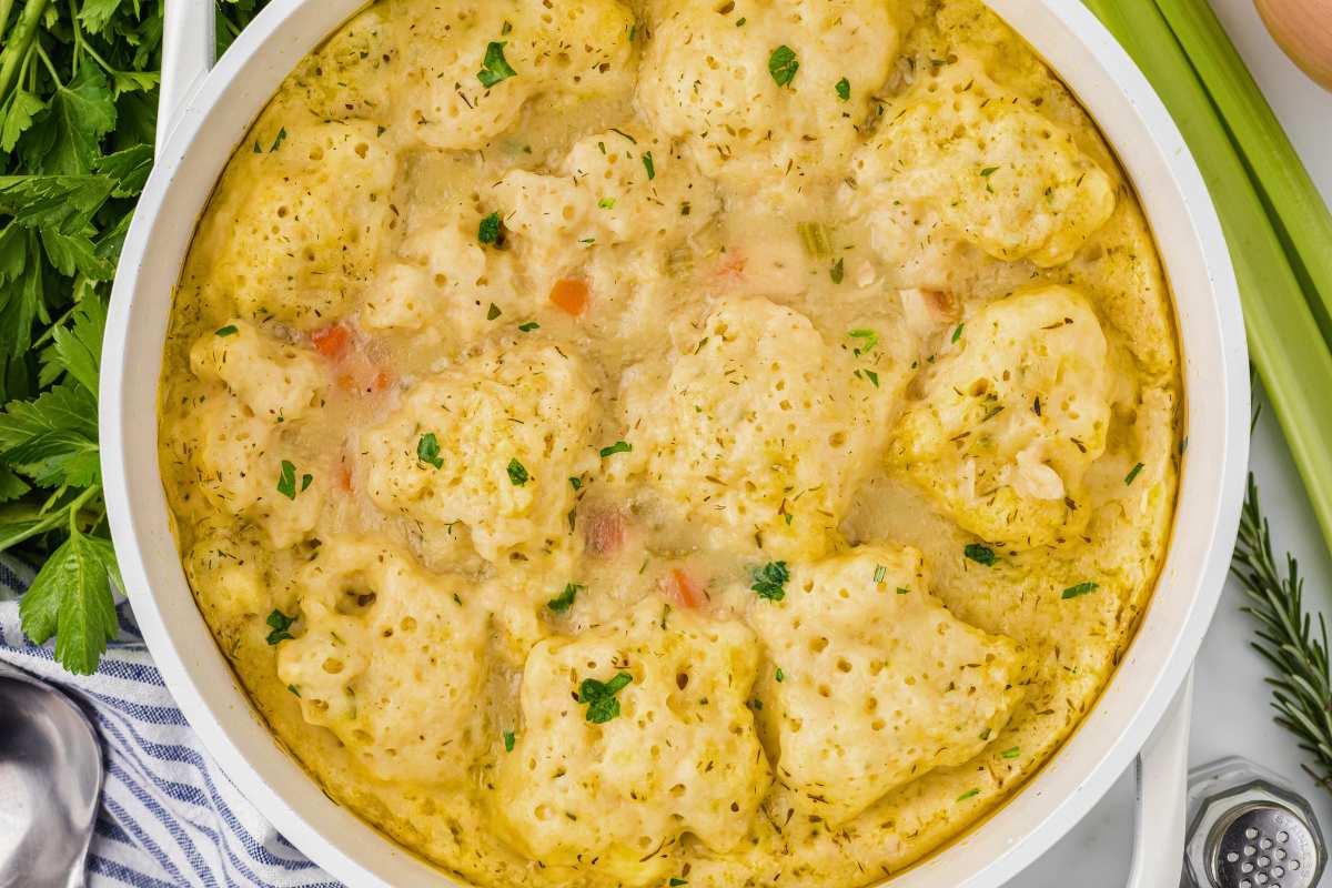 cooked chicken and dumpling soup.