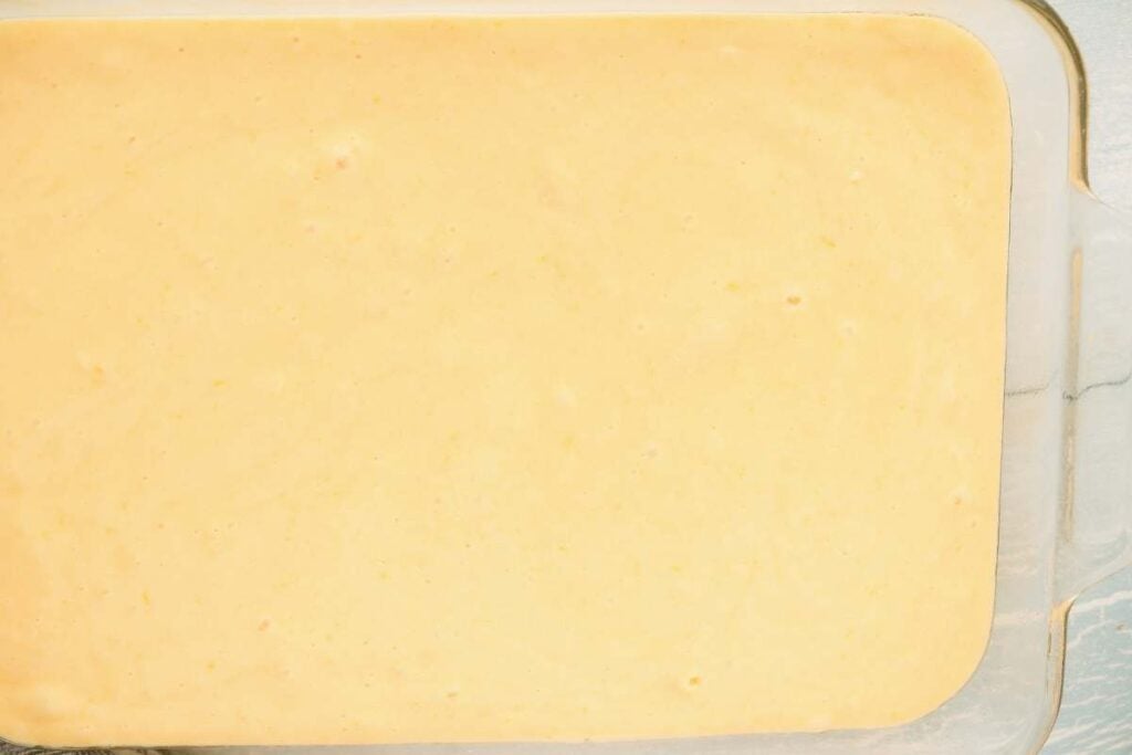 batter poured into glass pan.