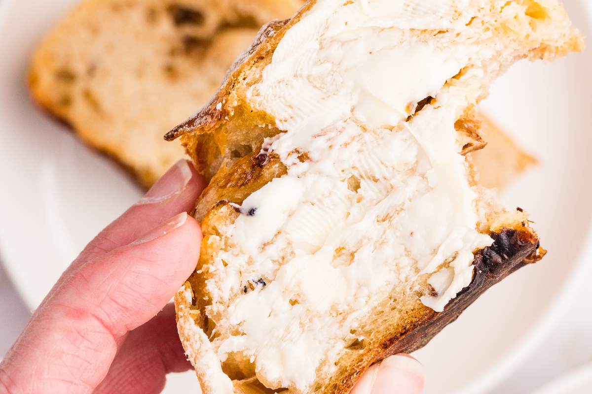 slice of bread with butter.
