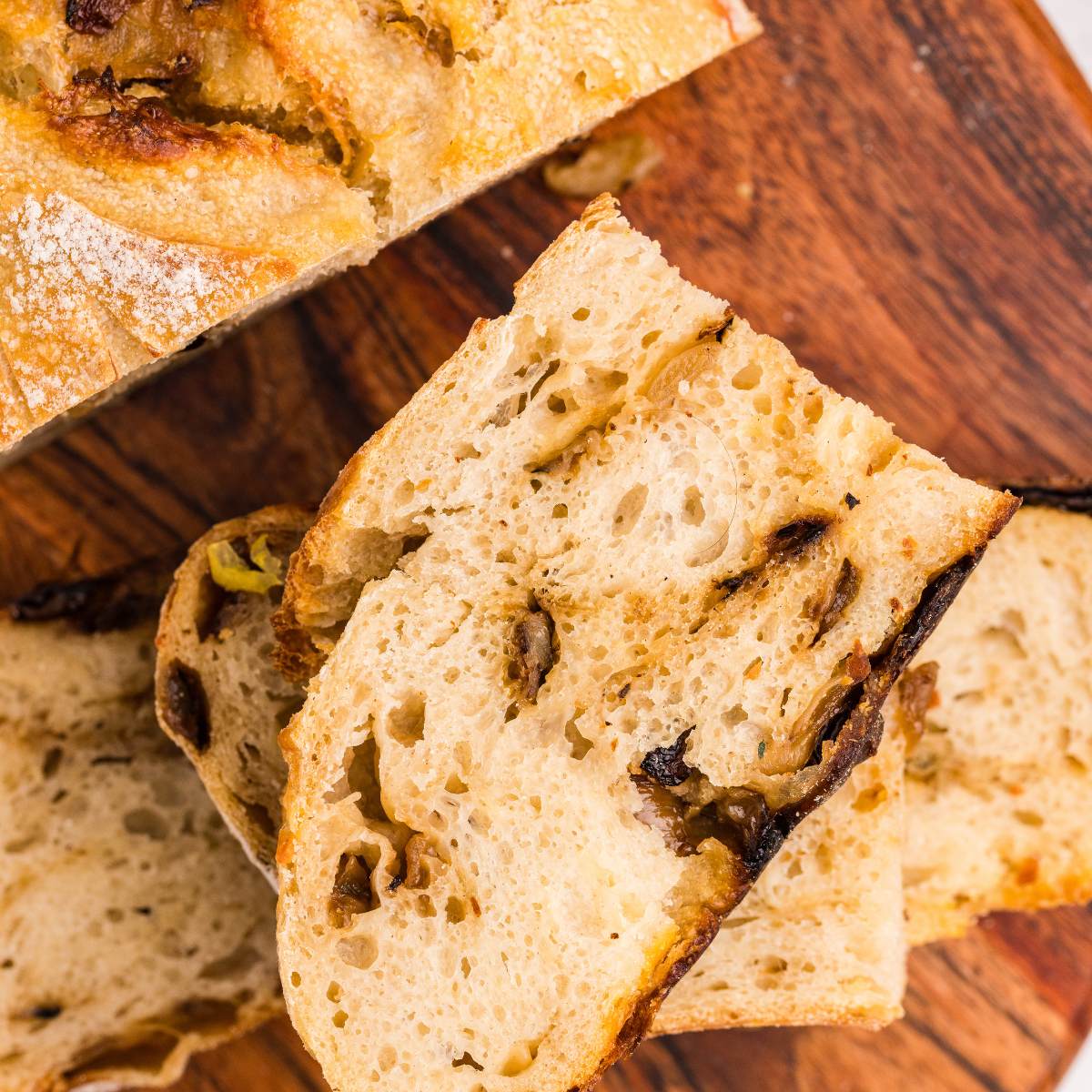 oval shaped slices of gruyere bread.