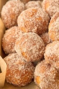 pretzel bites covered with cinnamon sugar.