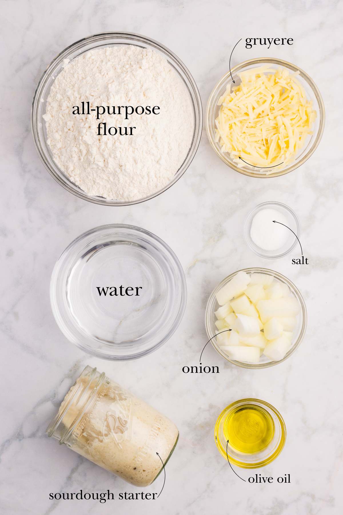ingredients in bowl on marble surface. 