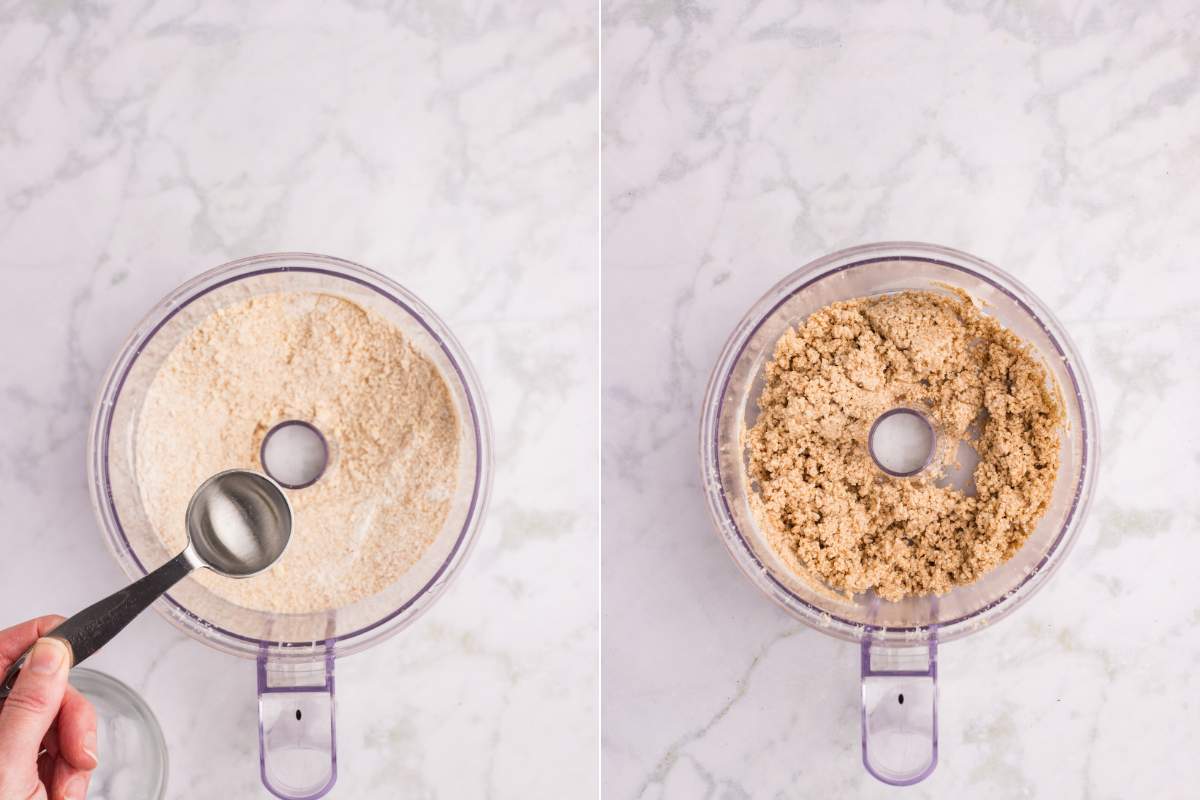 Ice water being added to the crumb mixtur