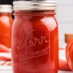 finished tomato sauce jars on counter.