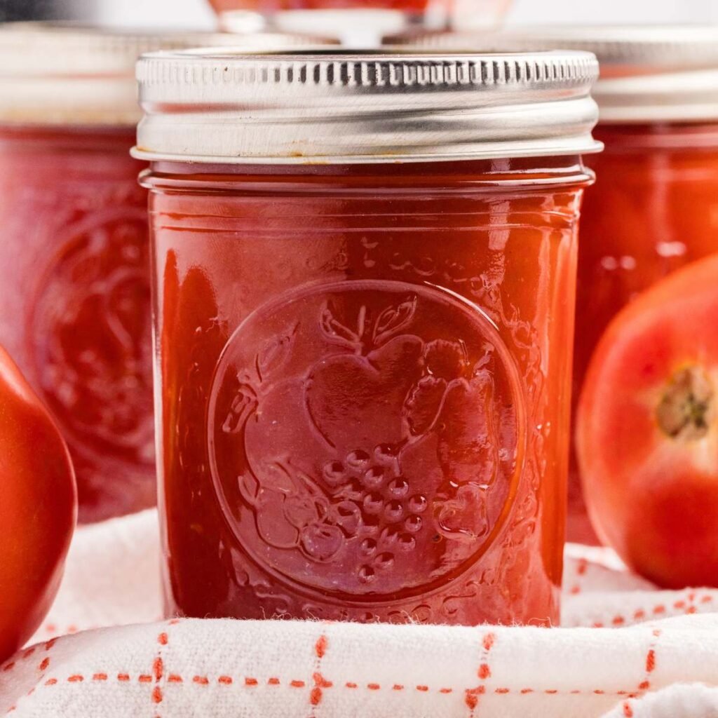 small jars of homemade tomato paste.