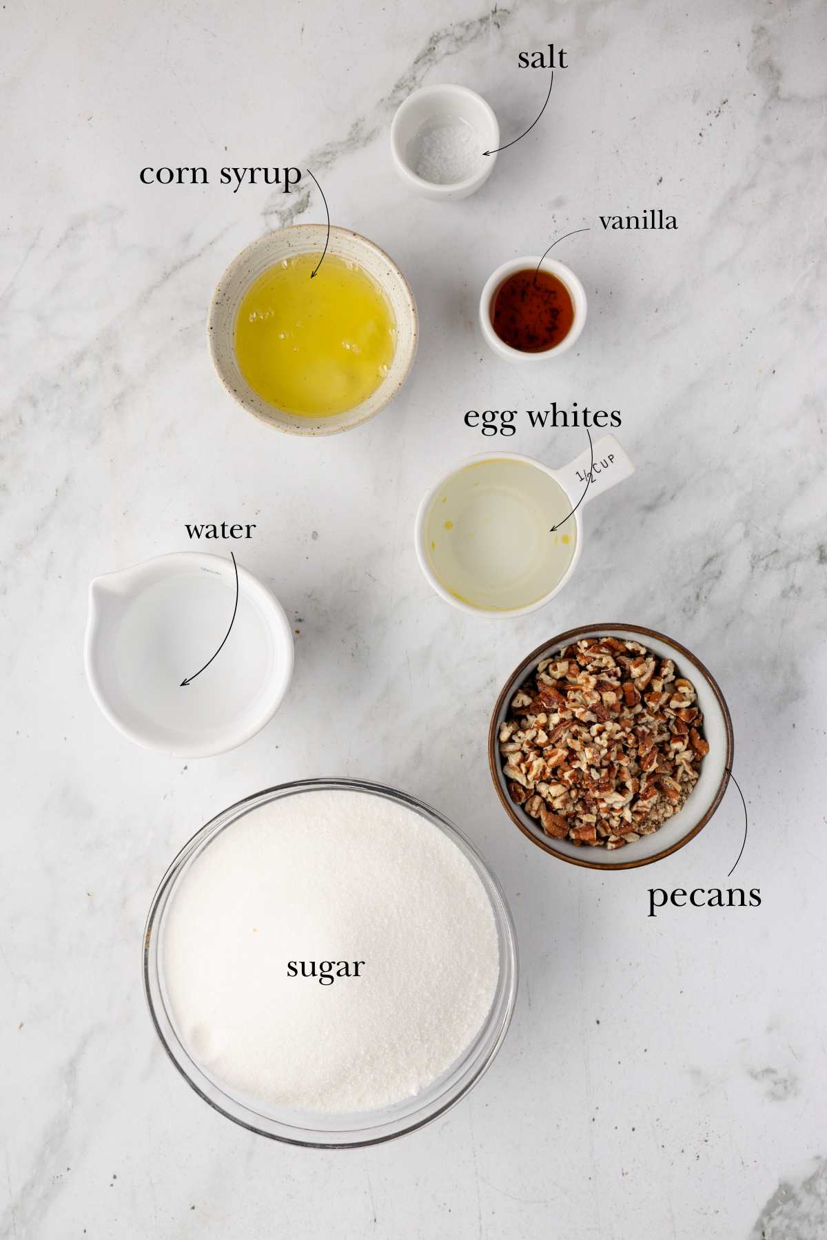 labeled ingredient image on white marble.