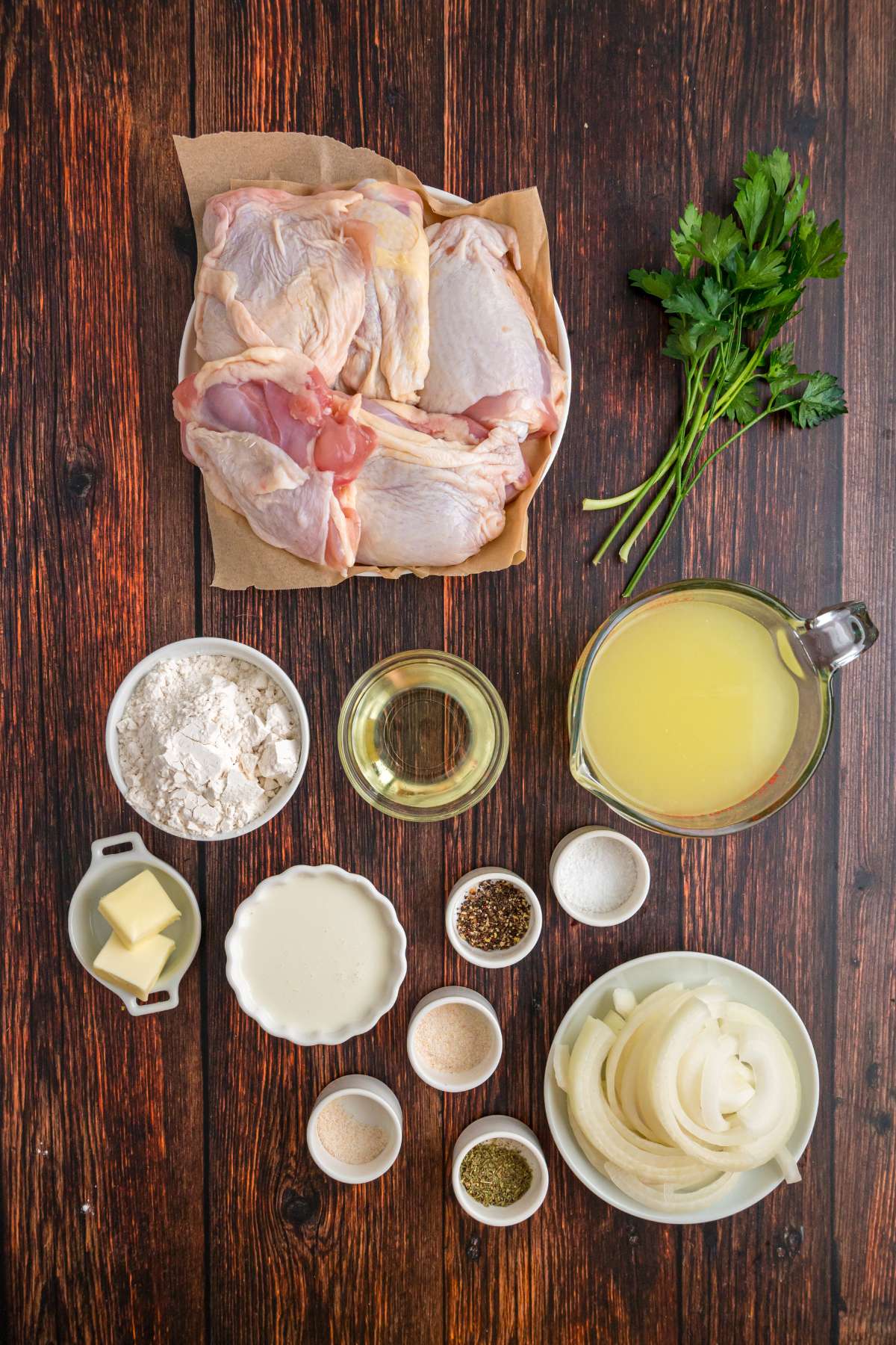 ingredients on wooden counter.