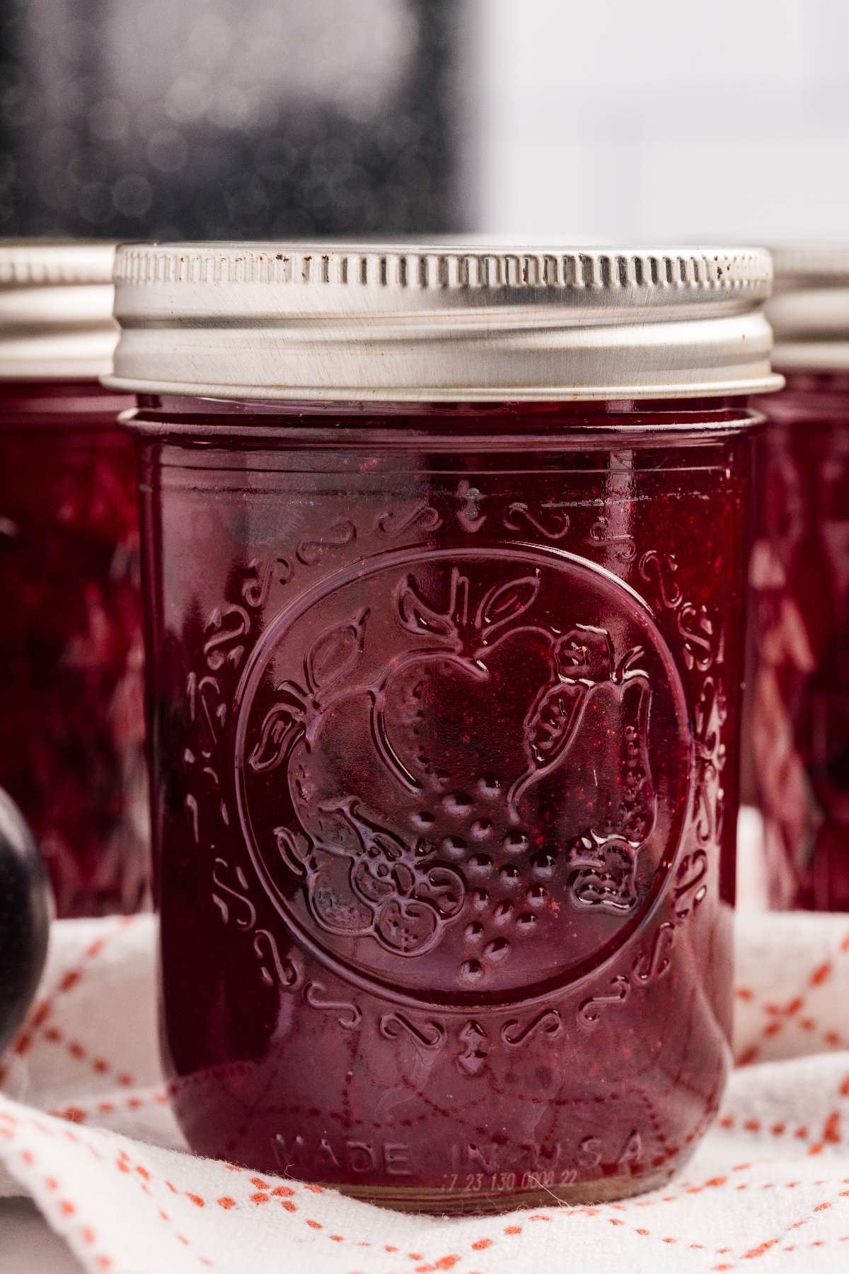 large jam of plum jam close up.