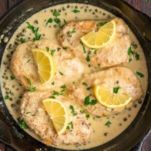 overhead view of finished chicken dish.