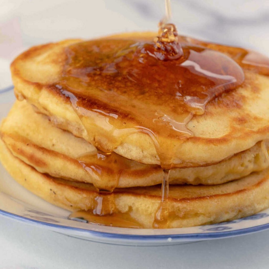 sourdough discard pancakes close up.