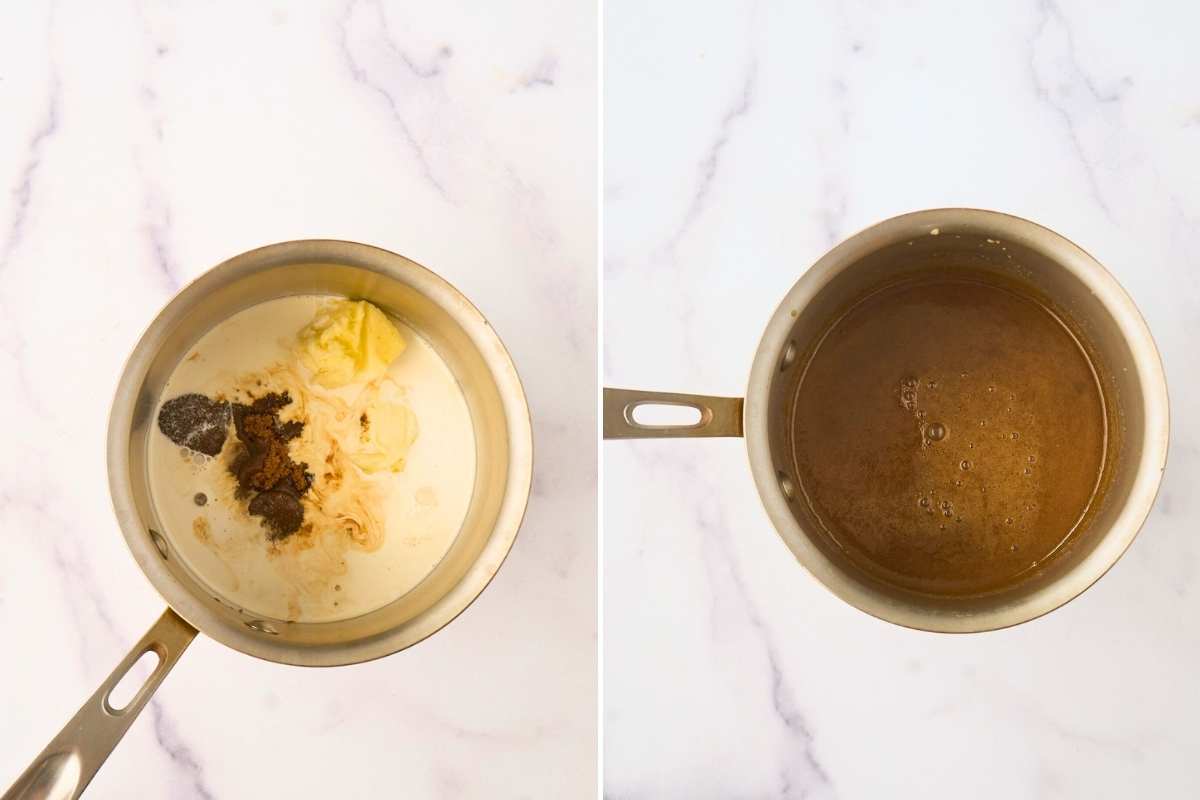 saucepan with butter and brown sugar.