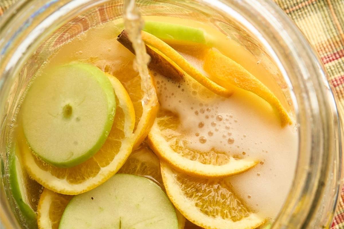 fizzy soda added to fall punch.