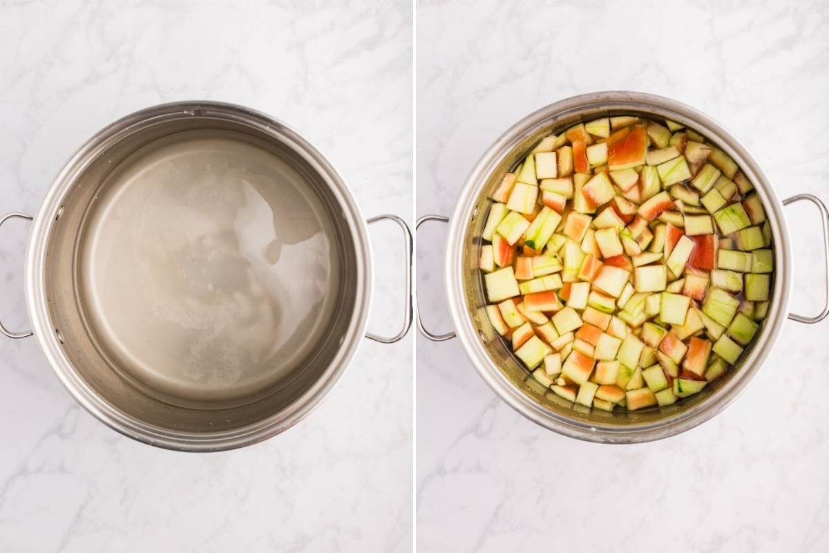 brine in pot with cubed rind.