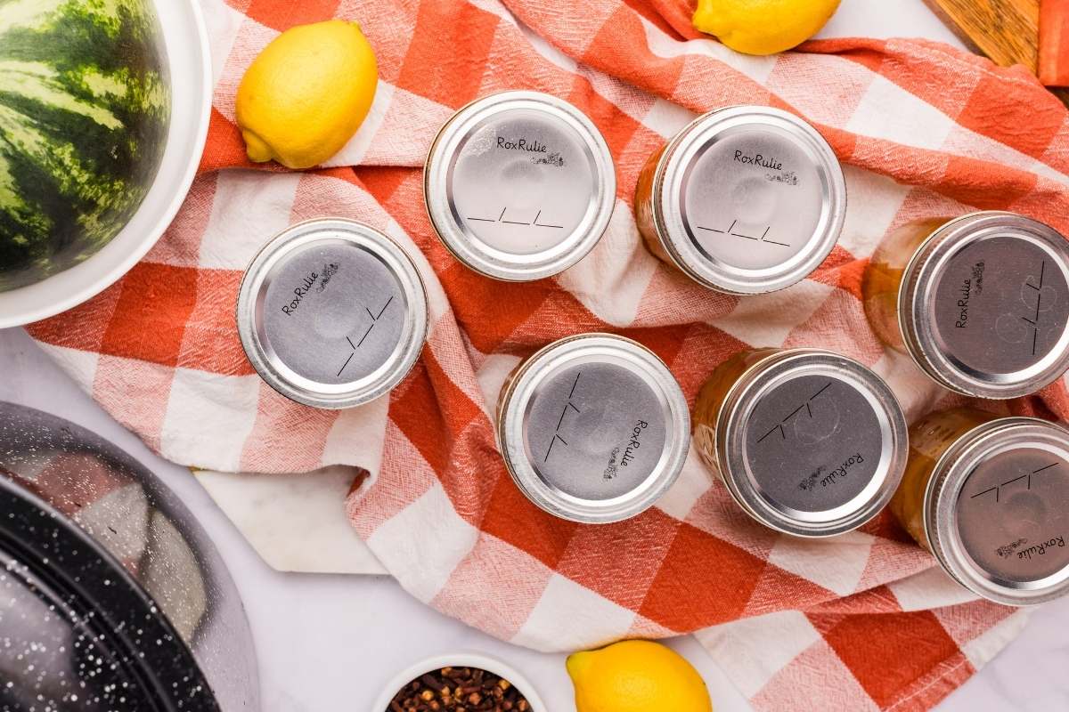 overhead view of finished, sealed jars.