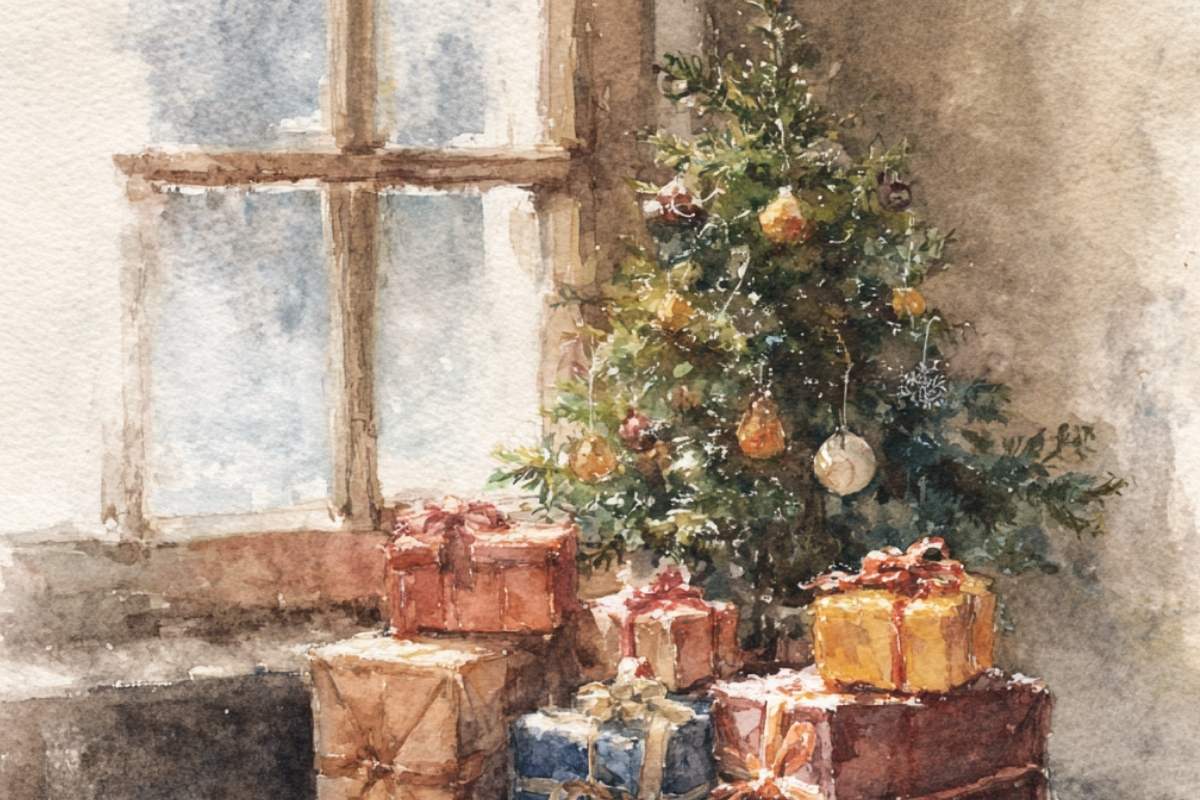 wrapped gifts under the tree.