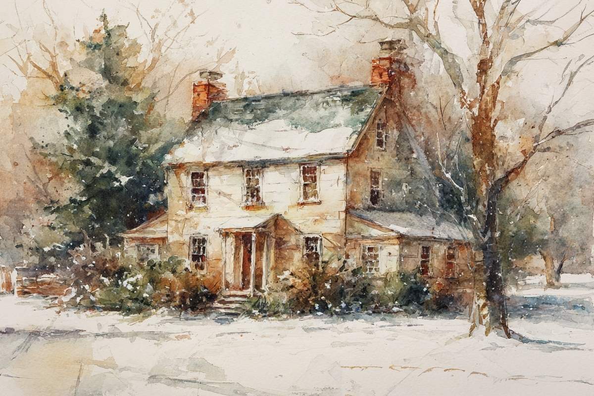 farmhouse in winter.