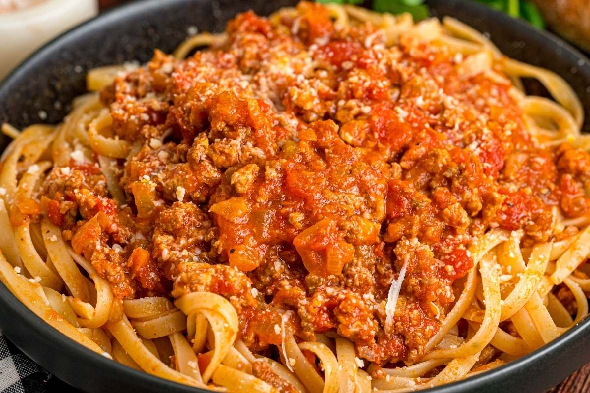 bowl of plated pasta.