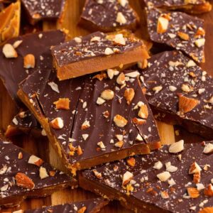 close up of homemade toffee.