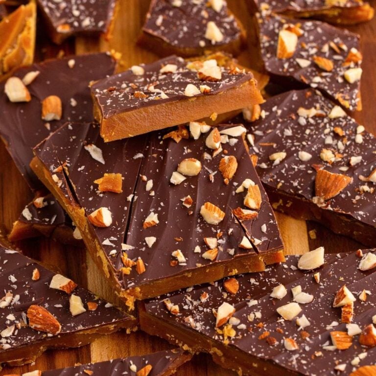 close up of homemade toffee.