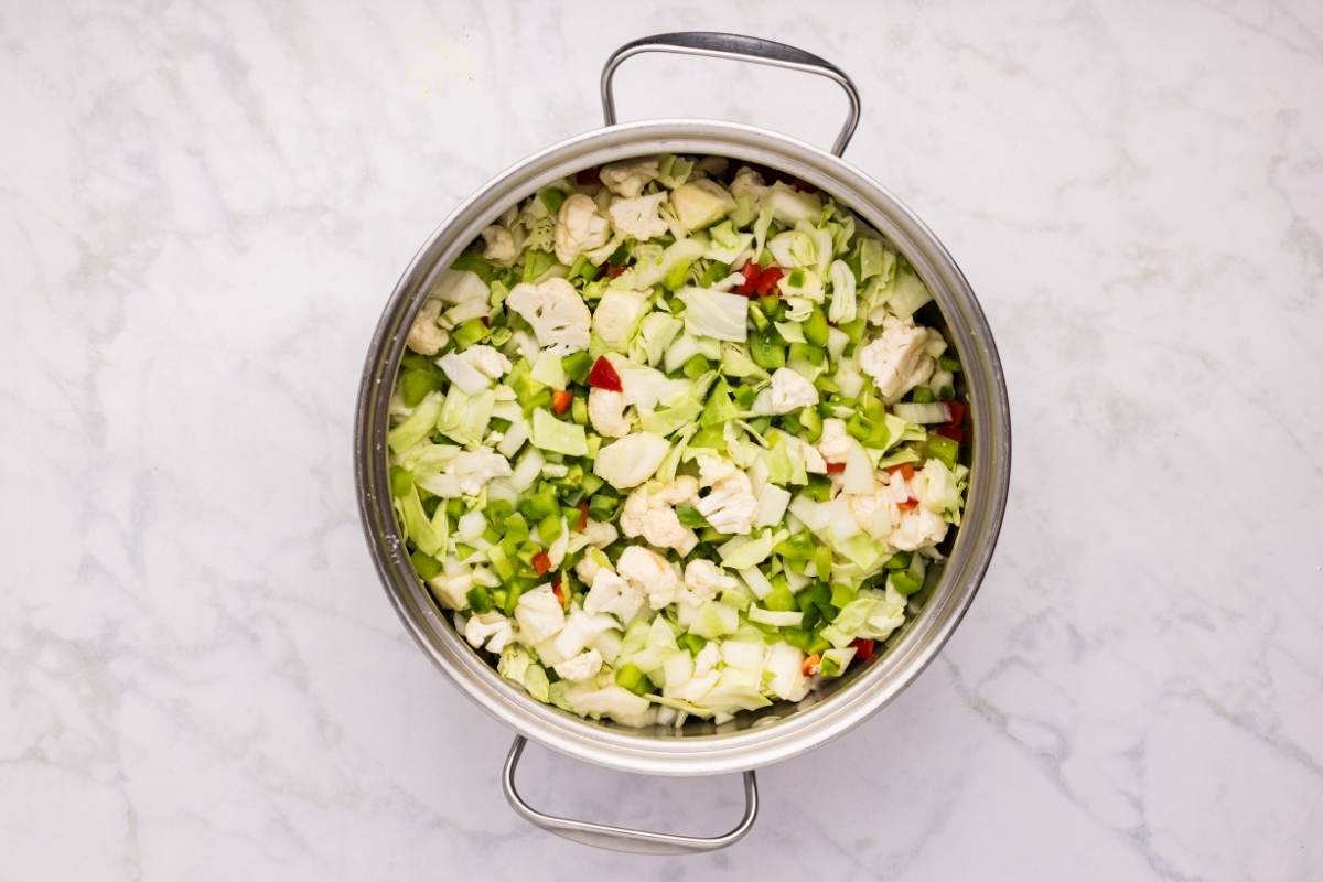 salt and water added to veggies.