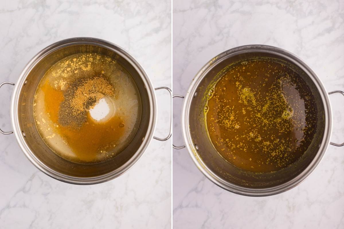 vinegar mixture before and after simmering.