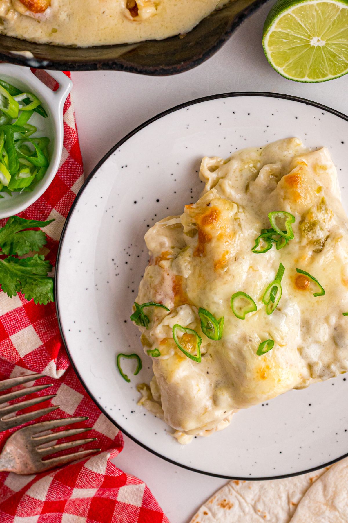 plated enchiladas on counter.