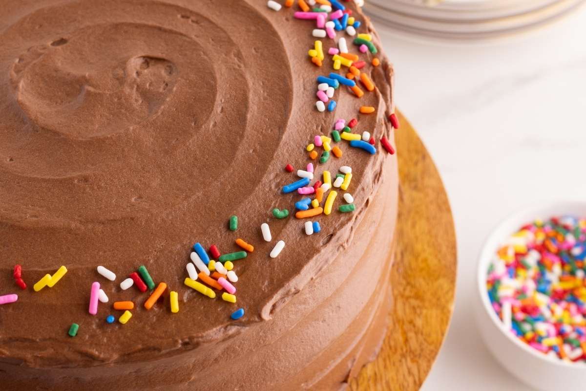 frosting and sprinkled cake
