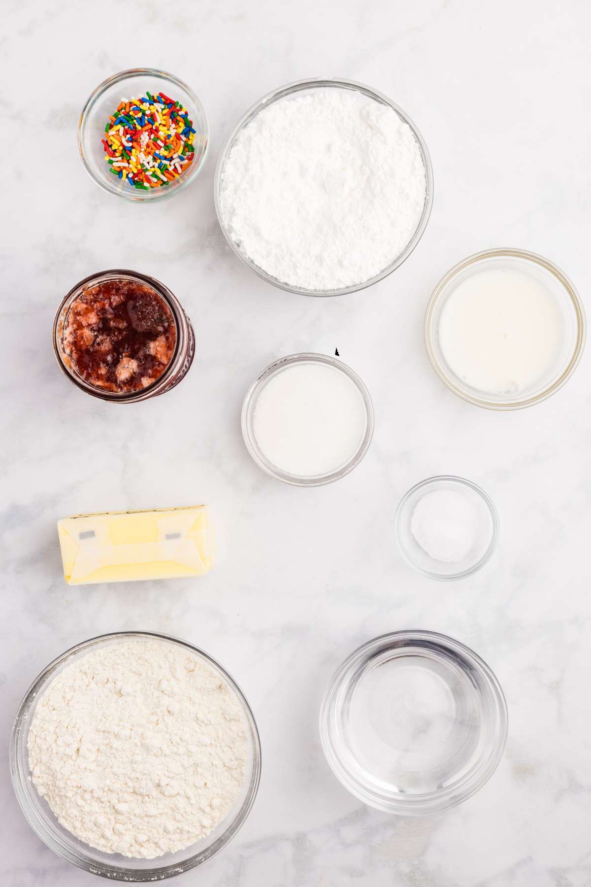 pop tart ingredients laid out on marble counter.