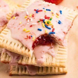 stack of pop tarts with bite missing.