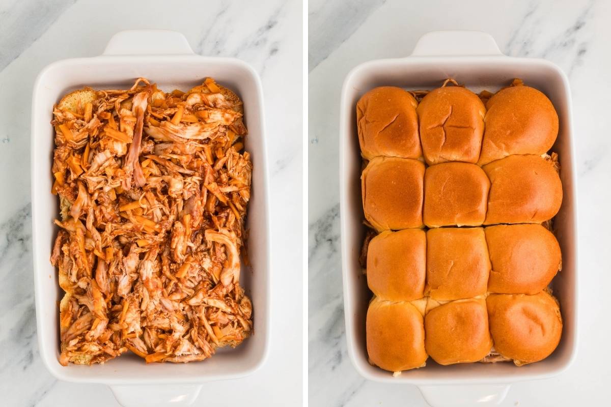 layer of chicken mixture on slider buns, then topped with next layer.