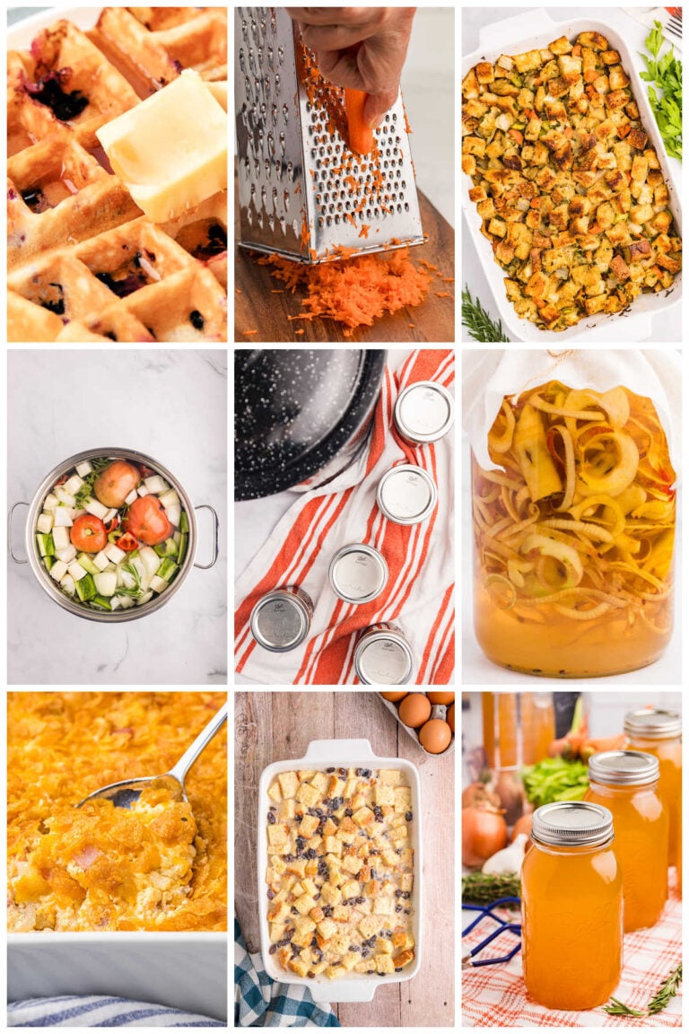 grid of 9 recipes using up food scraps.