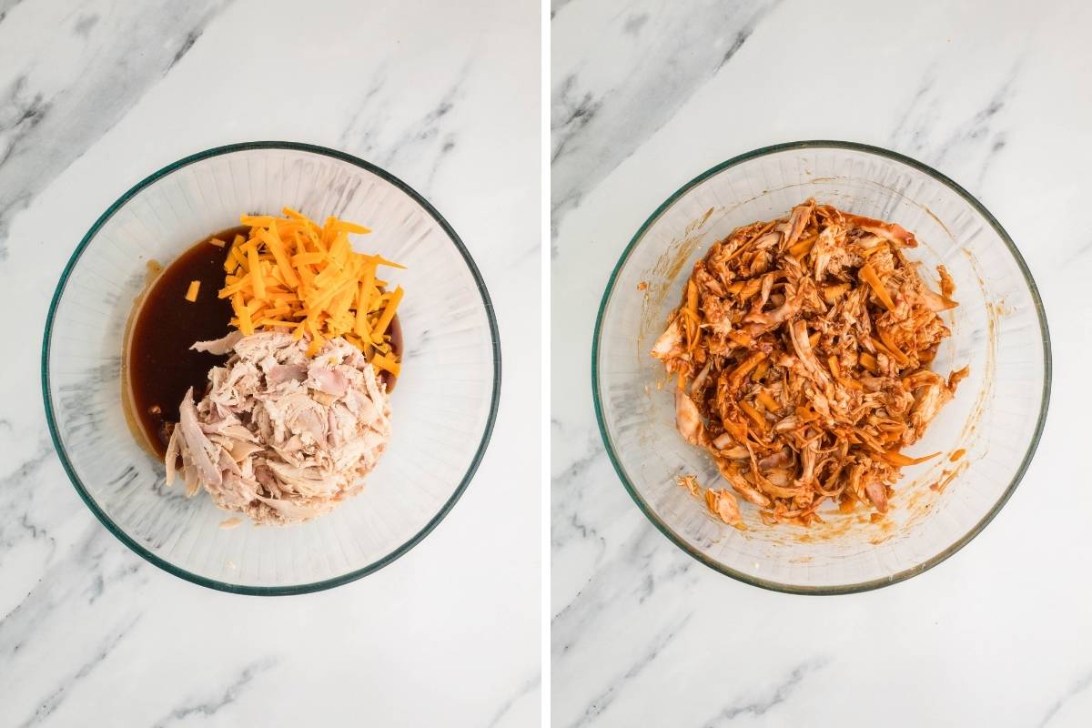 components for chicken filling before and after mixing