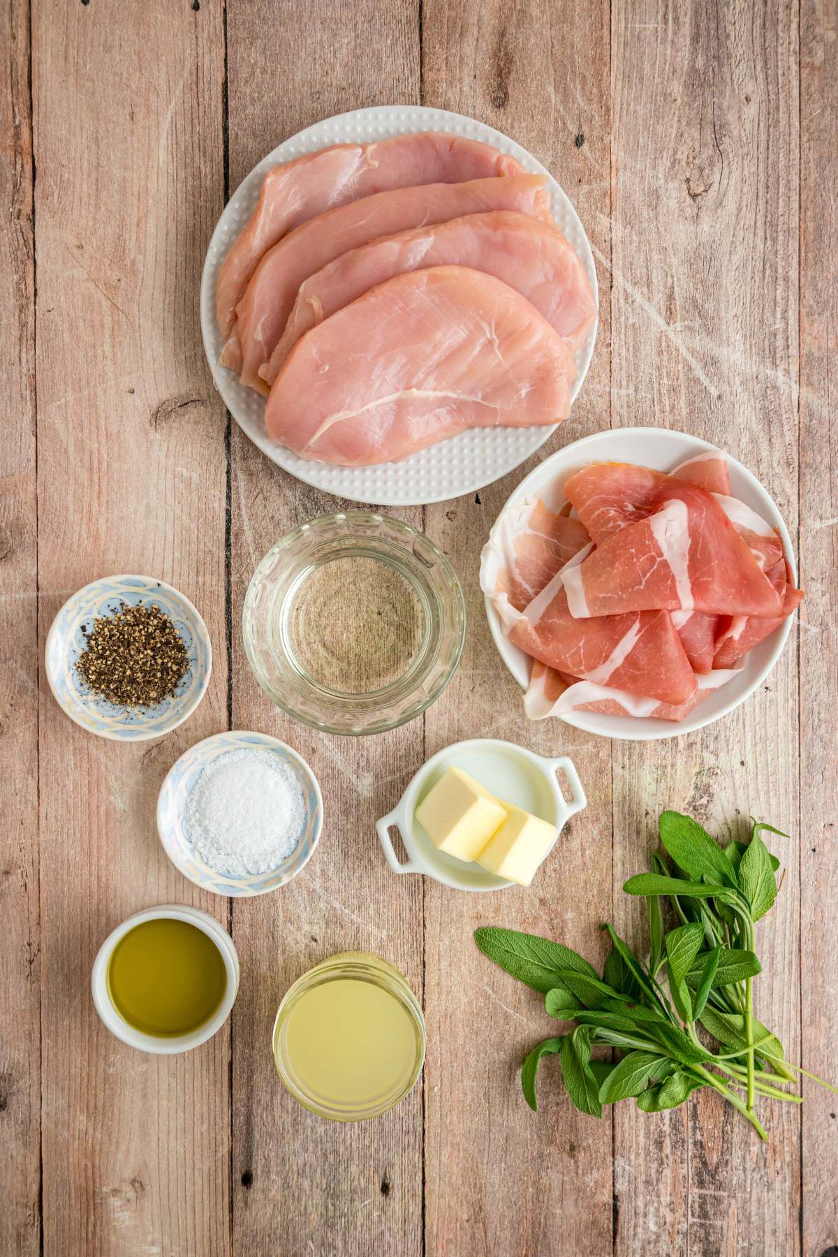 all ingredients measured out on wooden surface.