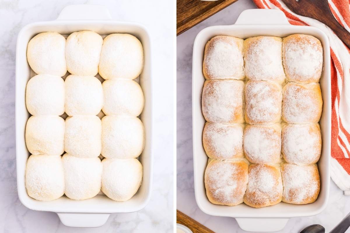 Rolls dusted with flour before and after baking.