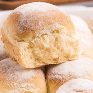 fluffy roll on top of stack.