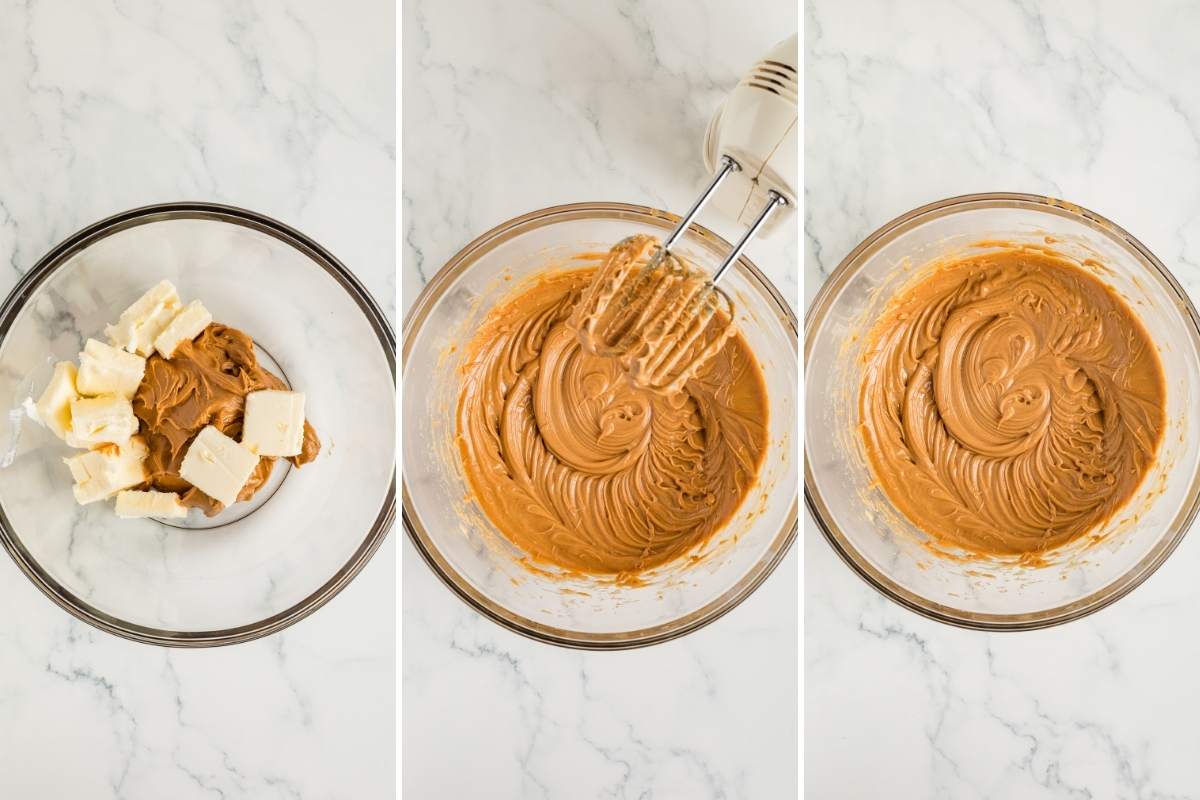 Peanut butter and butter in a bowl, then mixed until smooth.