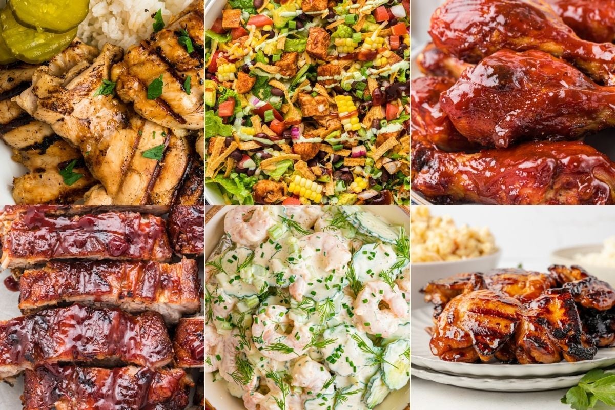 Grid of six fresh summer dinner recipes