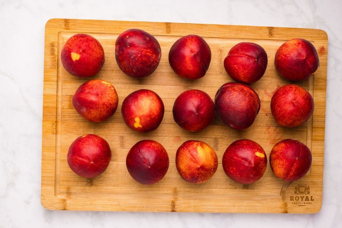 Peaches on cutting board