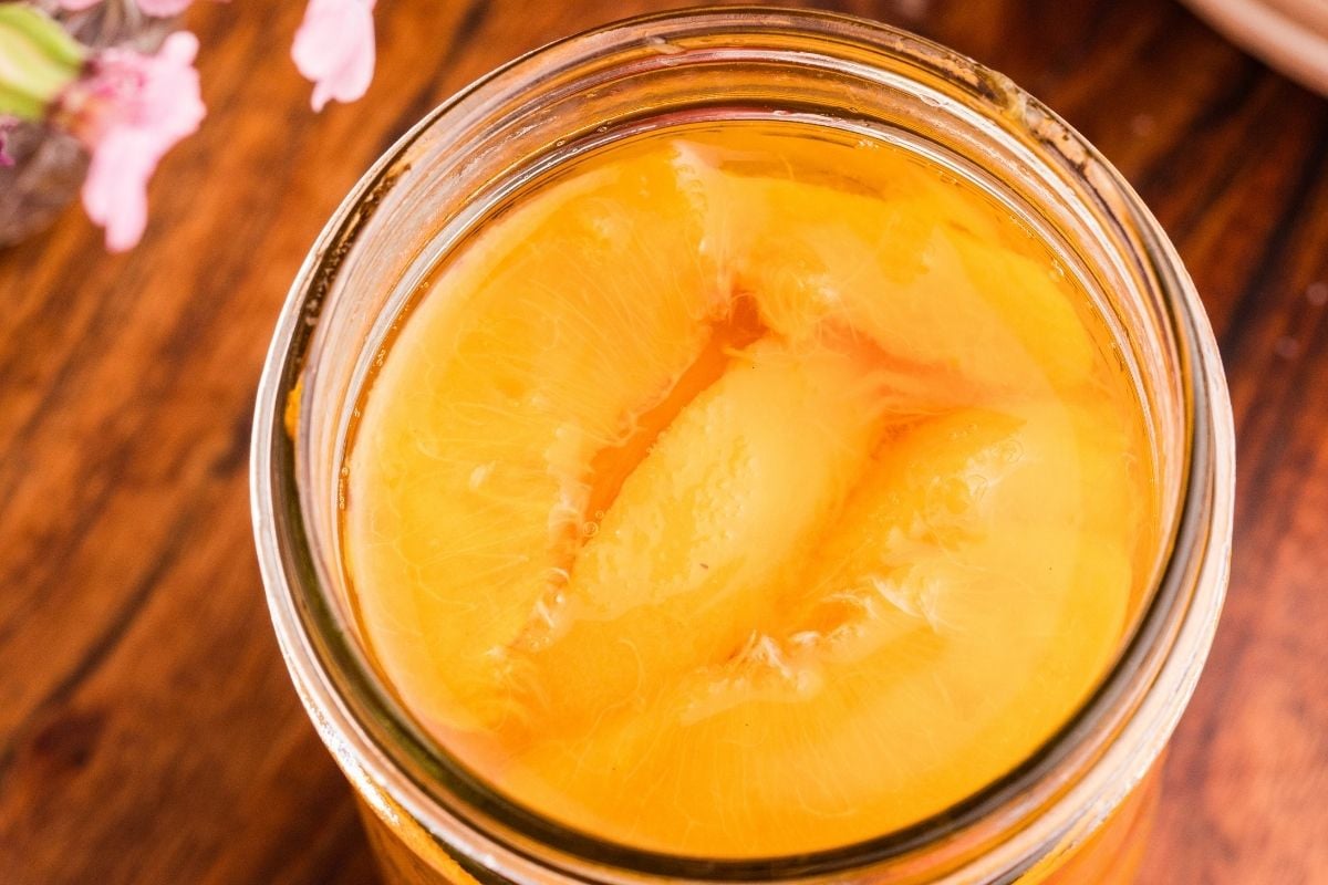 jar of peaches open.