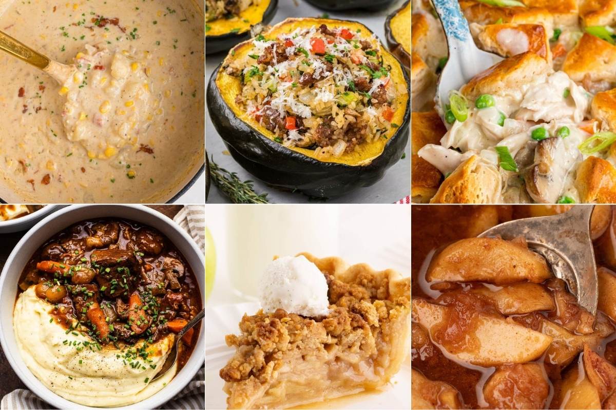 grid of 6 homemade fall foods.