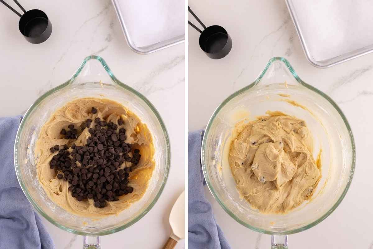 Chocolate chips before and after mixing 