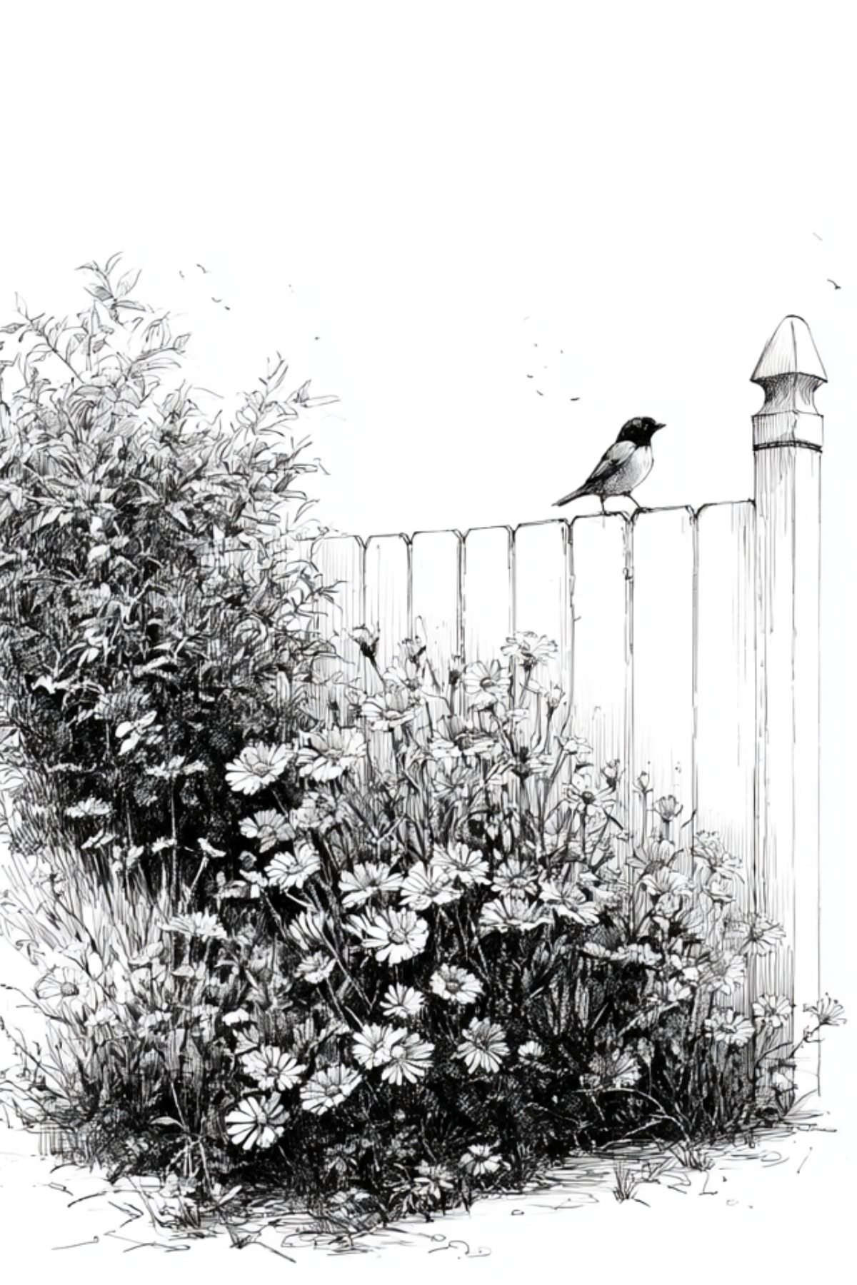 sketch of bird on fence.