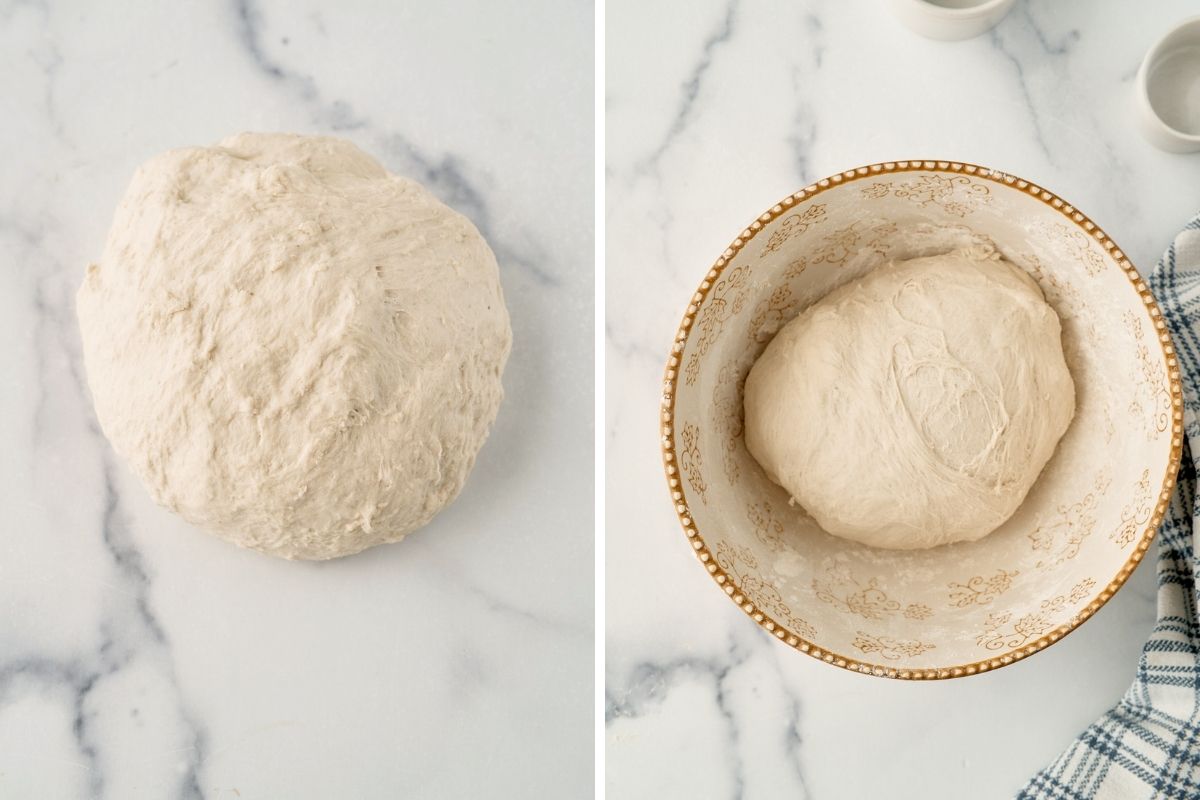 dough before and after rising.
