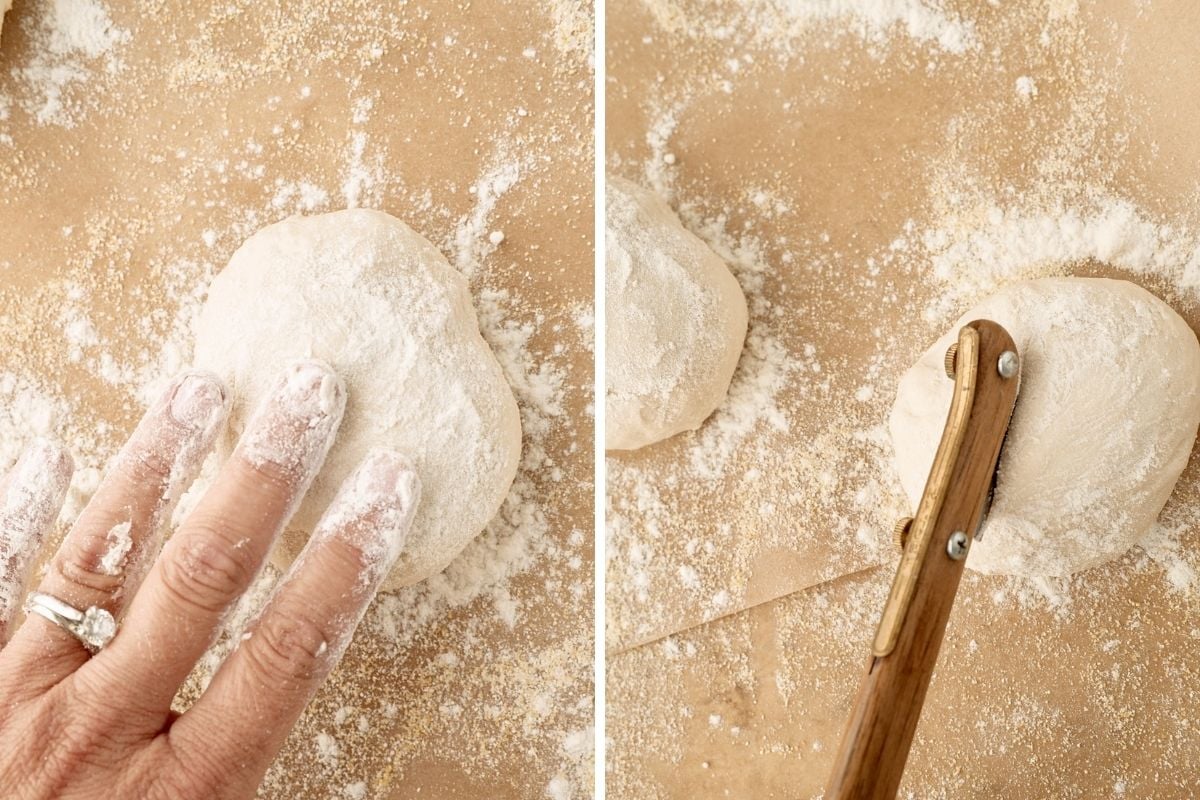 flouring and slashing balls of dough.