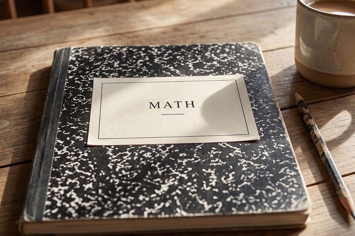 compistion notebook with math label.