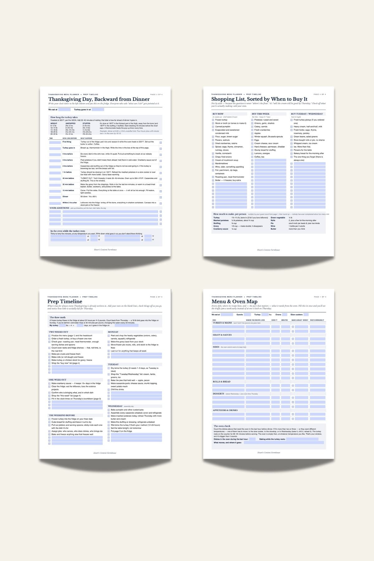 Mockup of four Thanksgiving plan or PDFs