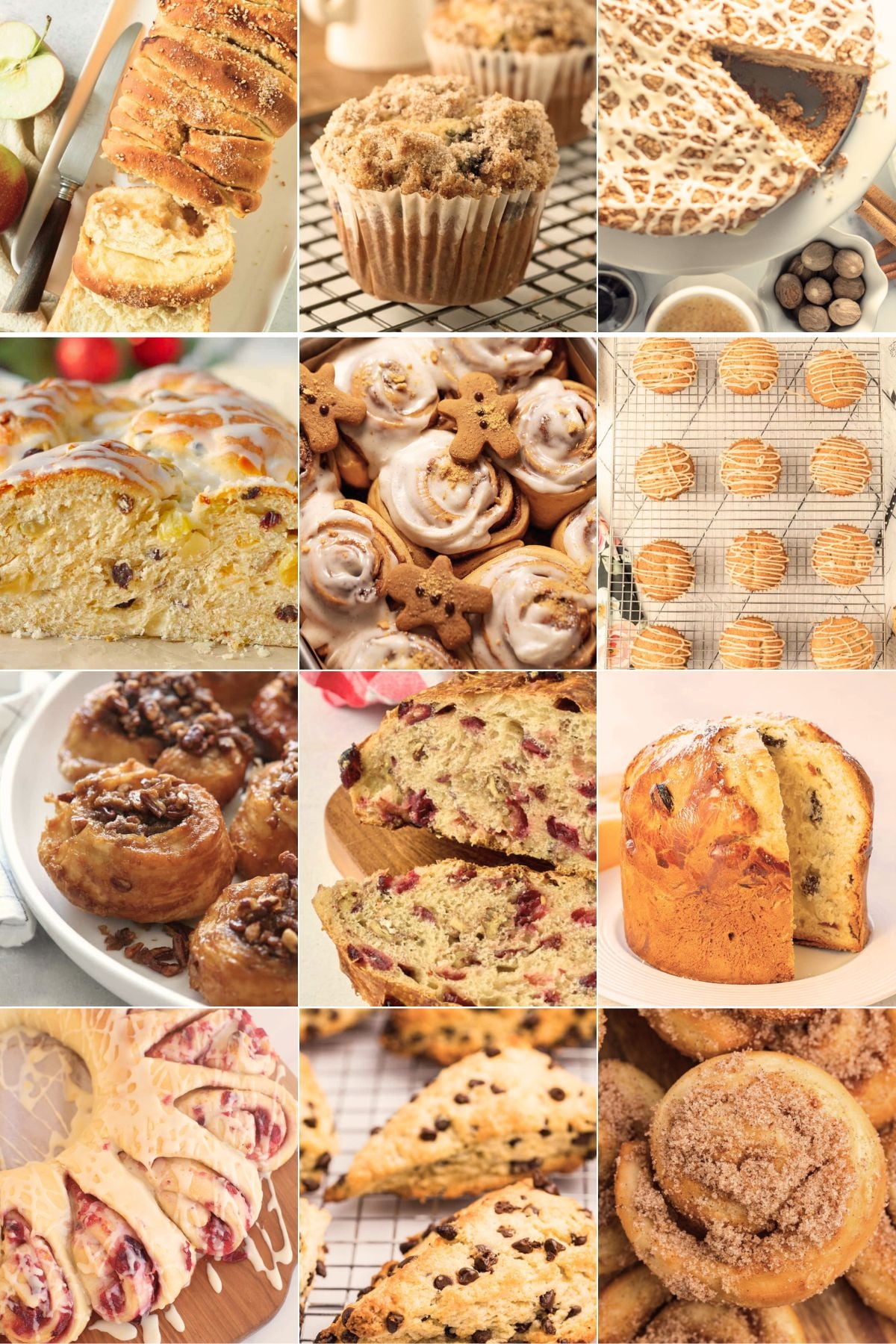 grid of 12 baked goods for Christmas morning