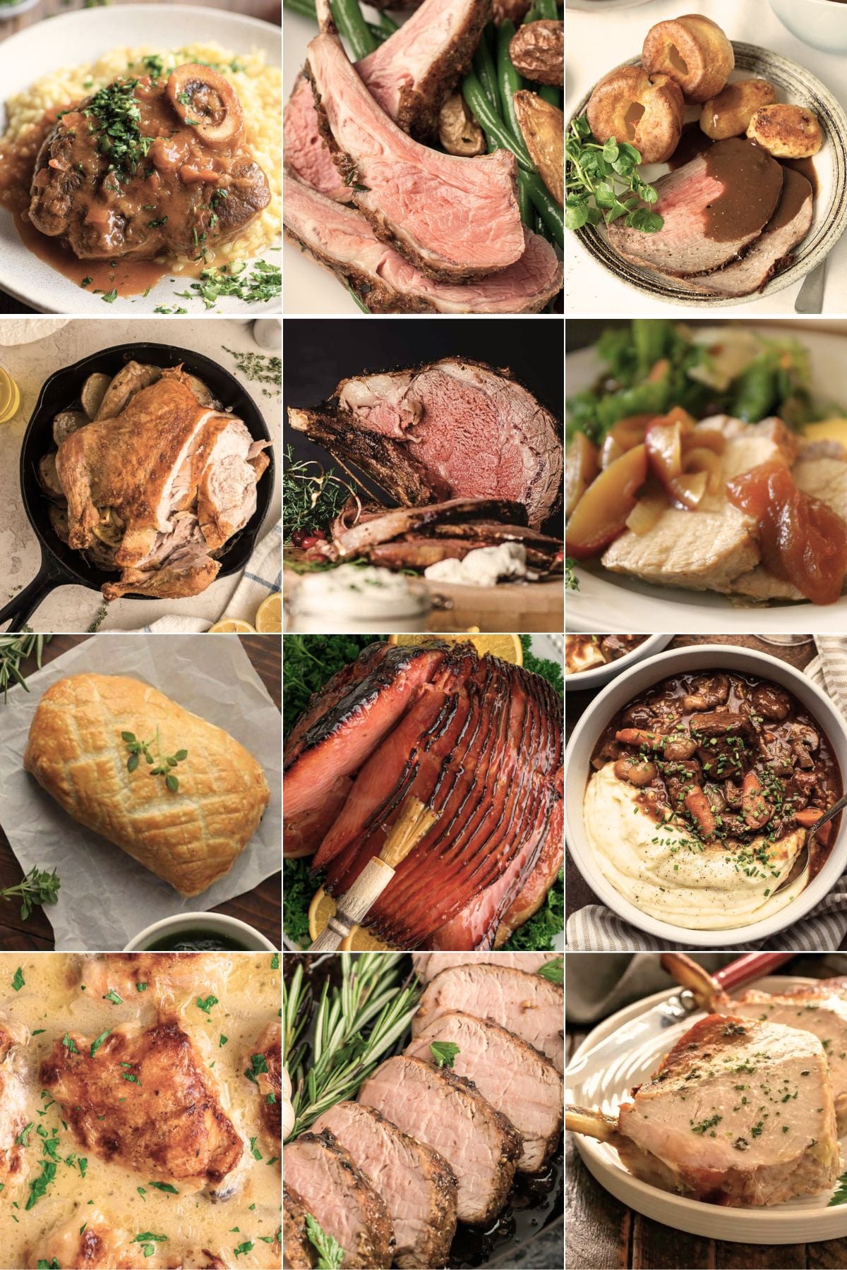 grid of 12 christmas dinner main dishes